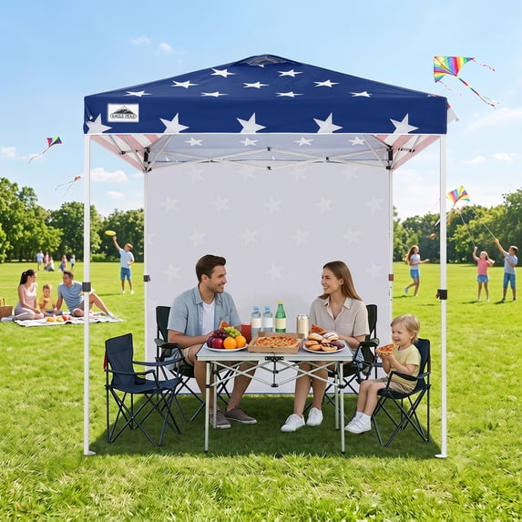 EAGLE PEAK 6.6 x 6.6 ft Easy Set Up Straight Leg Pop Up Outdoor Canopy with One Removable Wall,American Flag