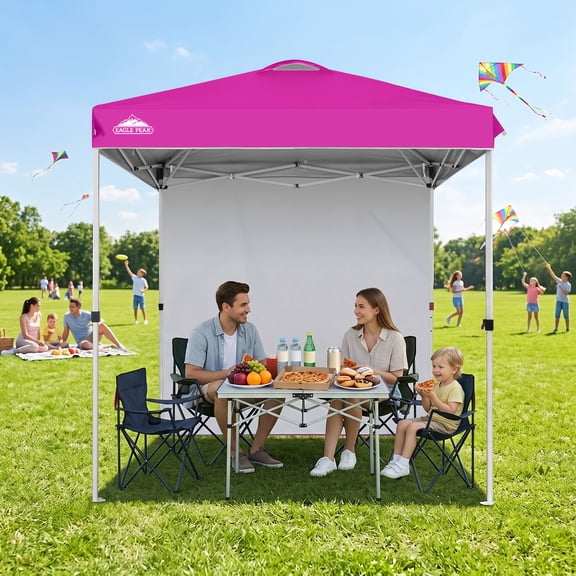 EAGLE PEAK 6.6 x 6.6 ft Easy Set Up Straight Leg Pop Up Outdoor Canopy with One Removable Wall,Pink
