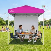 EAGLE PEAK 6.6 x 6.6 ft Easy Set Up Straight Leg Pop Up Outdoor Canopy with One Removable Wall,Pink