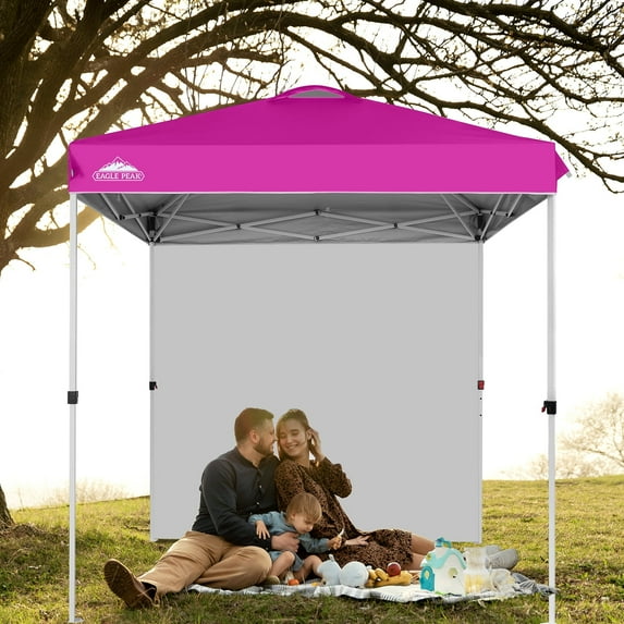 EAGLE PEAK 6.6 x 6.6 ft Easy Set Up Straight Leg Pop Up Outdoor Canopy with One Removable Wall,Pink