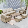 thumbnail image 1 of EAGLE PEAK 6 Piece Wicker Outdoor Patio Furniture Set, Patio Set with 2 Swivel Rocking Chairs, 3 Seat Loveseat Sofa, 2 Ottomans, and Coffee Table, Brown/Gray, 1 of 11