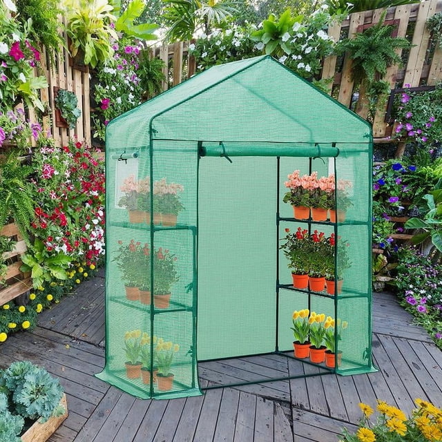 EAGLE PEAK 61'' x 28'' x 79'' Walk-in Greenhouse with 2 Tier 4 Shelves ...