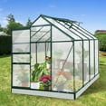 thumbnail image 1 of EAGLE PEAK 6x8 Outdoor Patio Walk-in Greenhouse, Polycarbonate Aluminum Greenhouse with Adjustable Roof Vent, Base and Anchor, Dark Green, 1 of 9