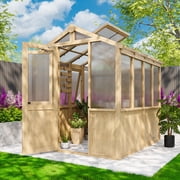 EAGLE PEAK 7.5x6.7x7.7 ft Wood and Polycarbonate Walk-in Greenhouse, Cedar Framed Hobby Greenhouse with Roof Vent, Natural
