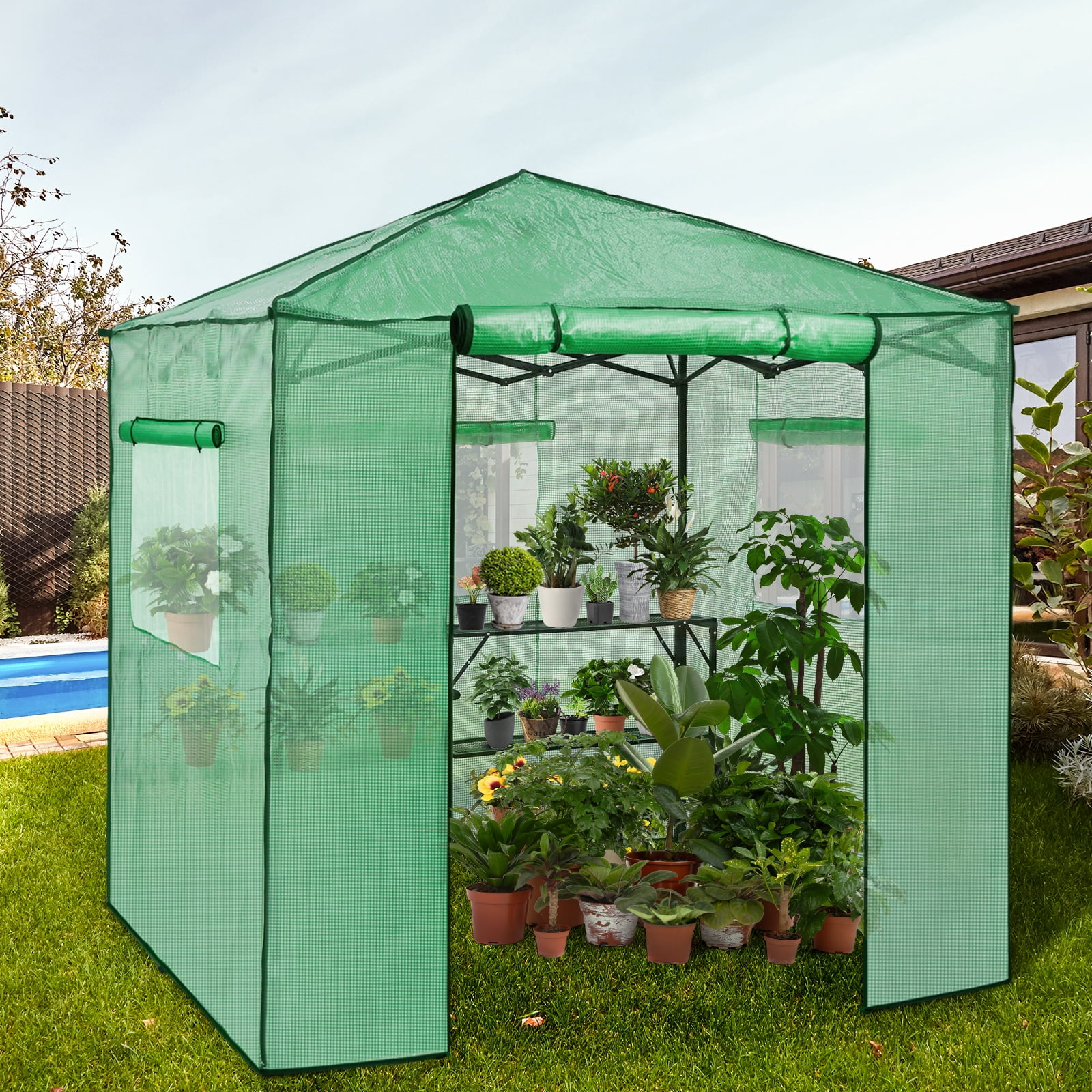 EAGLE PEAK 7 Ft. W x 7 Ft. D Pop up Greenhouse Portable Walk-in Outdoor Gardening Green House