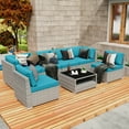 thumbnail image 1 of EAGLE PEAK 7 Piece Outdoor Wicker Patio Furniture Set with Coffee Table, Light Blue, 1 of 10