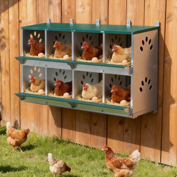 EAGLE PEAK 8 Compartment Metal Nesting Boxes for Chicken, Wall Mount/Free Standing Poultry Nest, Galvanized Steel Nesting Boxes for Hens