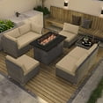 thumbnail image 1 of EAGLE PEAK 8 Piece Outdoor Wicker Patio Furniture Set with Fire Table and Coffee Table, PE Rattan Sectional Conversation Sofa Set with Seating for 6 People, Beige, 1 of 8