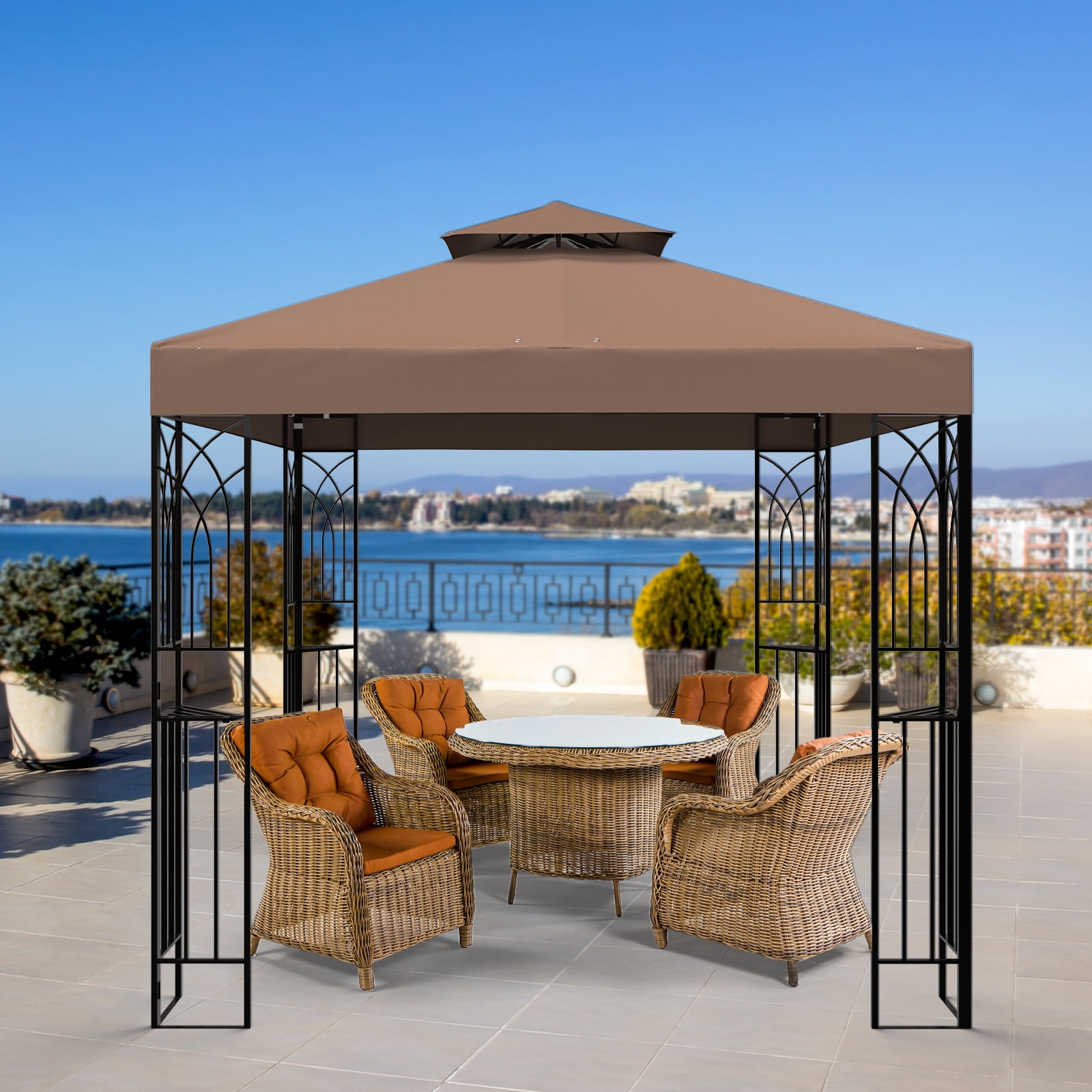 EAGLE PEAK 8 ft. x 8 ft. Outdoor Patio Gazebo with Double Roof,Brown