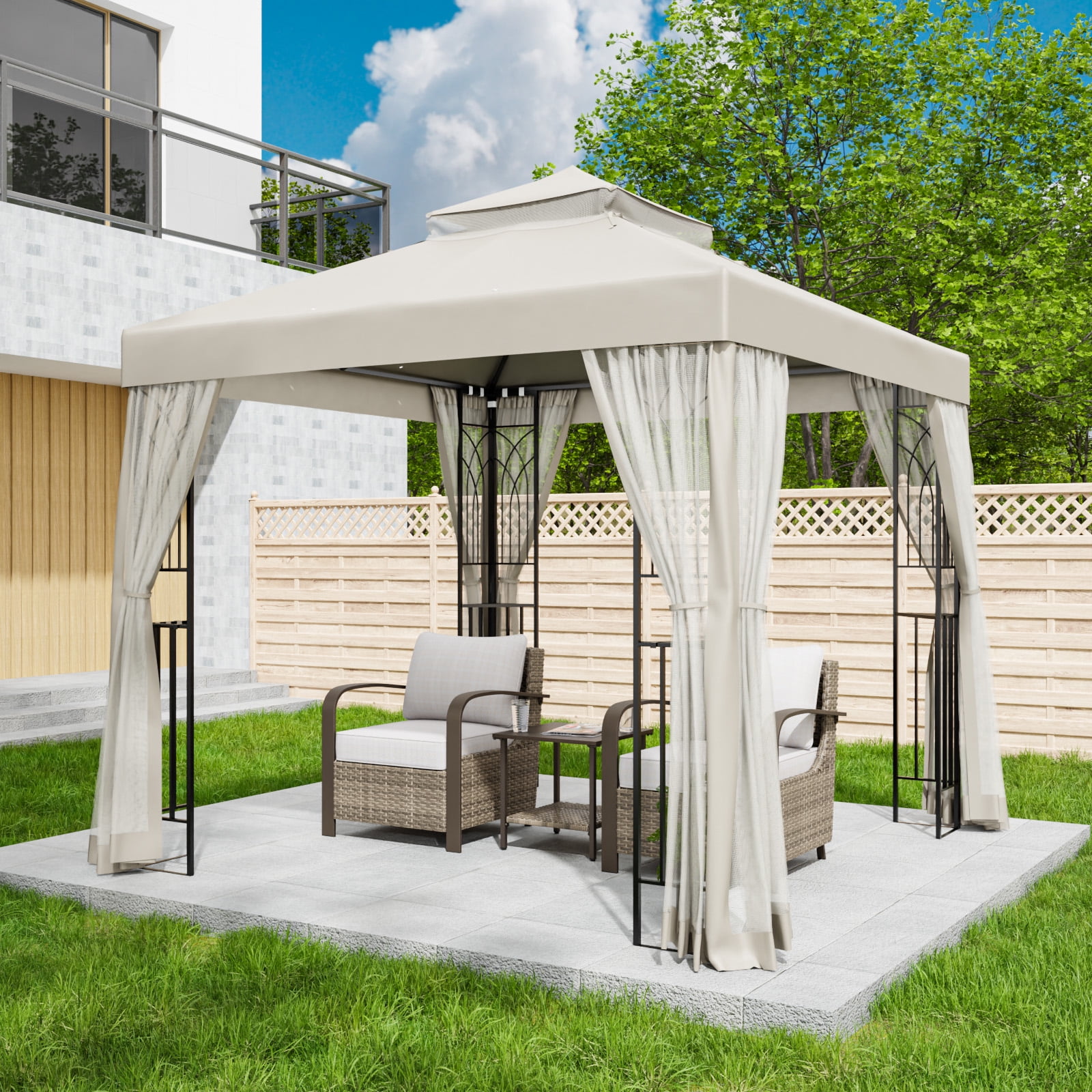 EAGLE PEAK 8' x 8' Outdoor Patio Gazebo, Steel Metal Gazebo With Soft