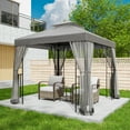 thumbnail image 1 of EAGLE PEAK 8' x 8' Outdoor Patio Gazebo, Steel Metal Gazebo With Soft Top Double Roof Canopy with Netting, Gray, 1 of 9