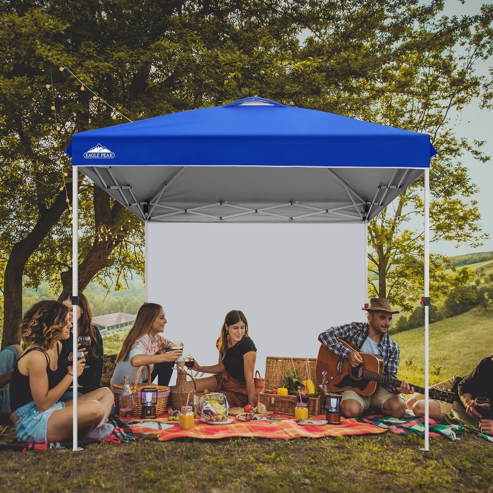Blue 8x8 ft Steel Pop-Up Canopy Tent with Sidewall