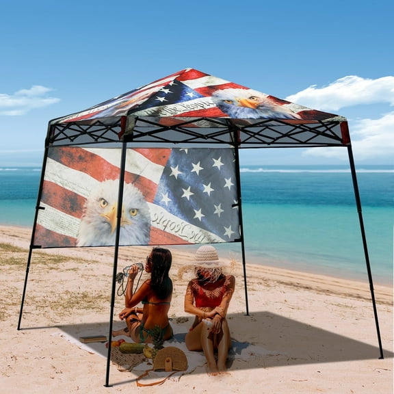 EAGLE PEAK 8' x 8' x 7.22' Slant Leg Lightweight Compact Portable Canopy w/ Backpack(American Icon)