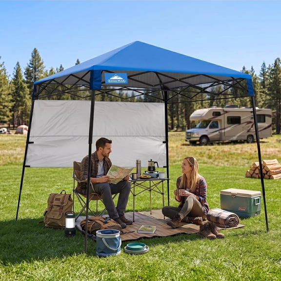 EAGLE PEAK 8 x 8 x 7.22 ft Slant Leg Lightweight Compact Portable Canopy w/ Backpack(Blue)