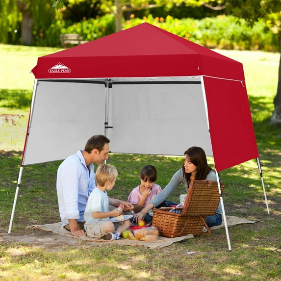 EAGLE PEAK 8ft x 8ft Instant Pop Up Aluminum Frame Slant Leg Outdoor Canopy with 3 Sidewalls and Backpack Bag, Red
