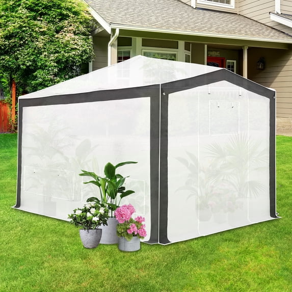 EAGLE PEAK 8x12 Portable Walk in Greenhouse , Heavy Duty Pop Up Green House, Front Roll Up Zipper Entry Door and Mesh Windows, Gray/White