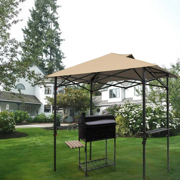 EAGLE PEAK Pop Up 8' x 5' Grill Gazebo, Instant Outdoor BBQ Canopy, Beige