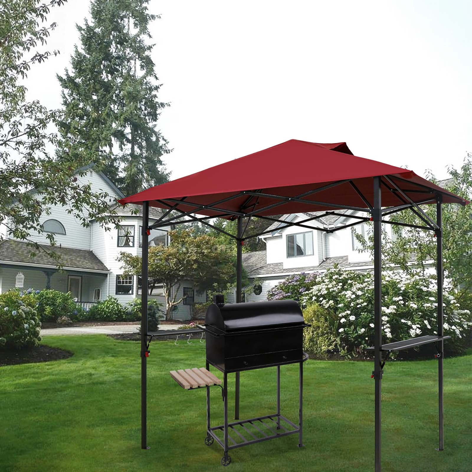 Red and Black Steel Patio Grill Gazebo Canopy, 8 ft x 5 ft