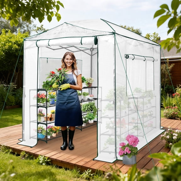 EAGLE PEAK 8x6 Portable Walk-in Greenhouse Instant Pop-up Fast Setup Indoor Outdoor Plant Gardening Greenhouse Canopy, Front and Rear Roll-Up Zipper Entry Doors and 2 Large Roll-Up Side Windows