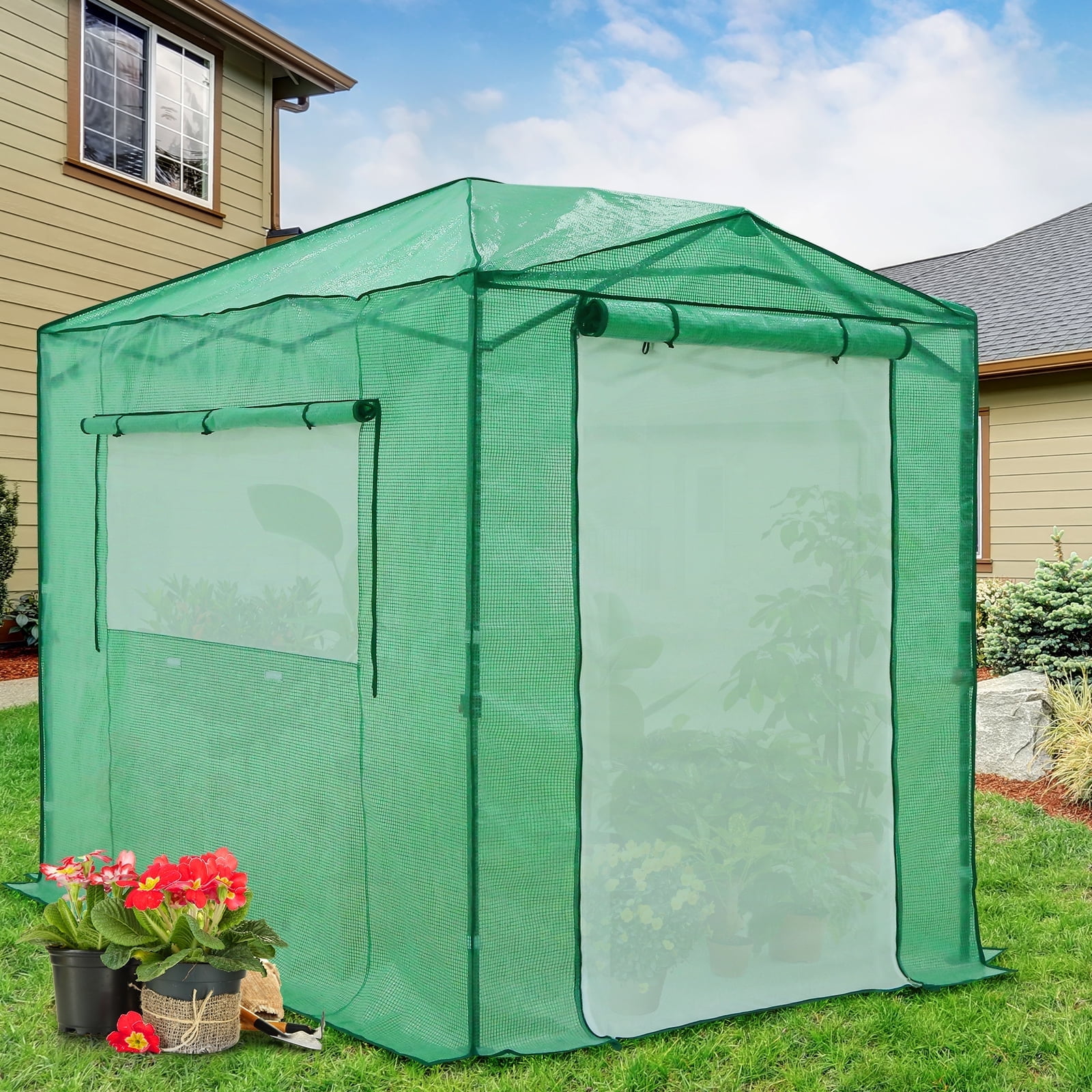 Eagle Peak 8x6 Green Steel Frame Walk-In Greenhouse