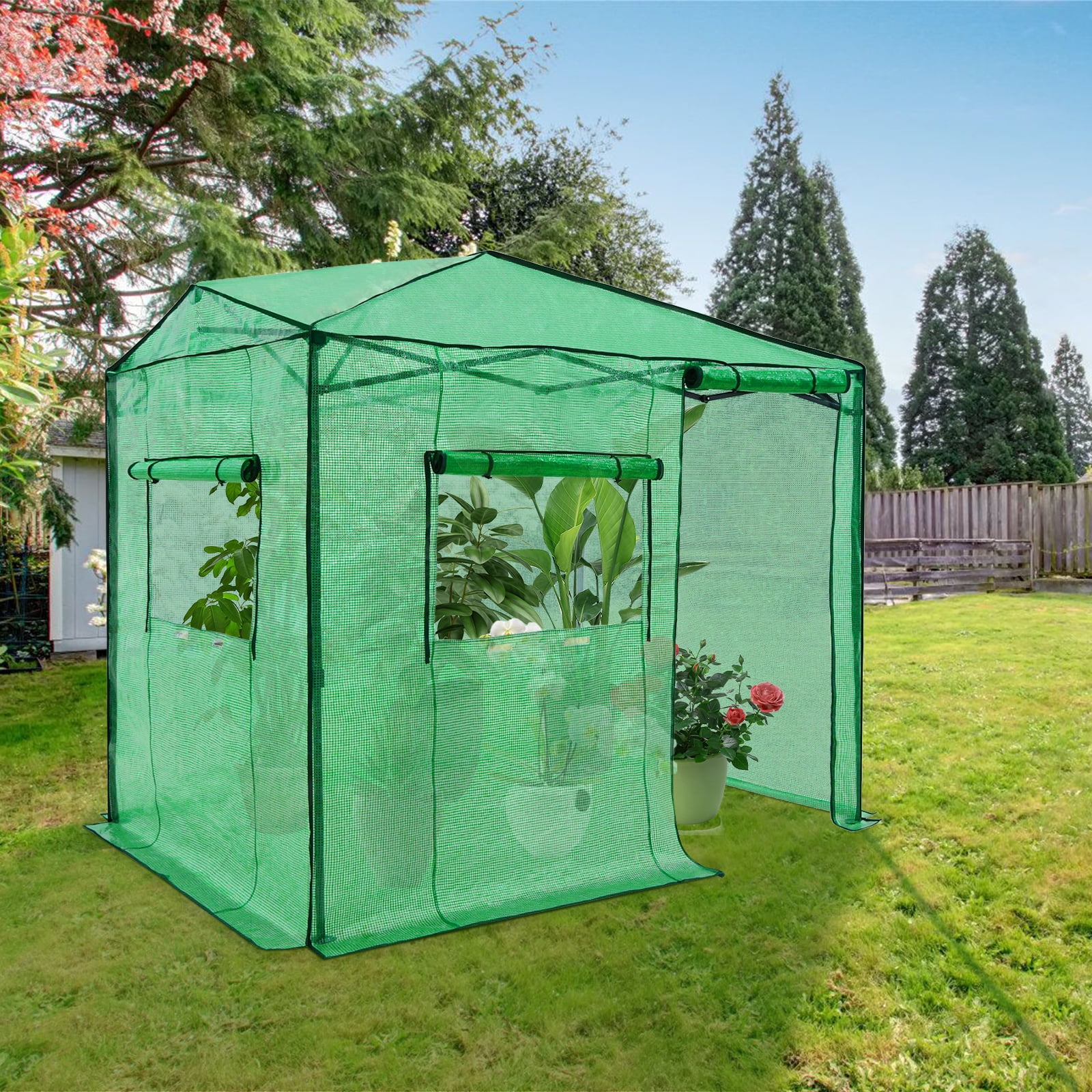 Eagle Peak 8x6 Green Pop-Up Walk-In Greenhouse with PE Cover