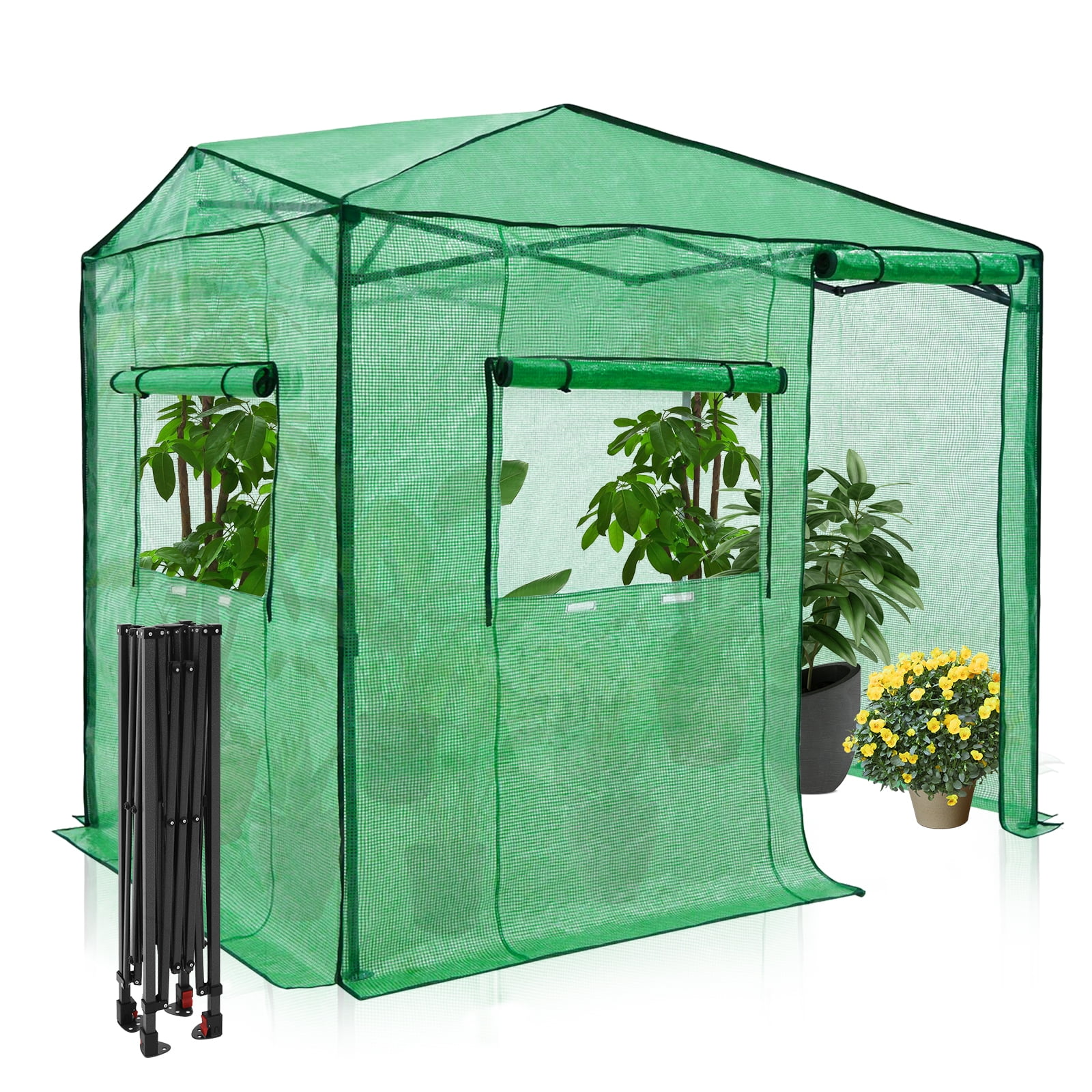 Eagle Peak 8x6 Green Pop-Up Walk-In Greenhouse with PE Cover