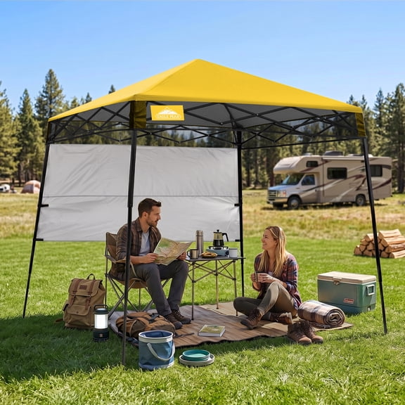 EAGLE PEAK 8x8 Slant Leg Lightweight Compact Portable Canopy w/ Backpack(Yellow)