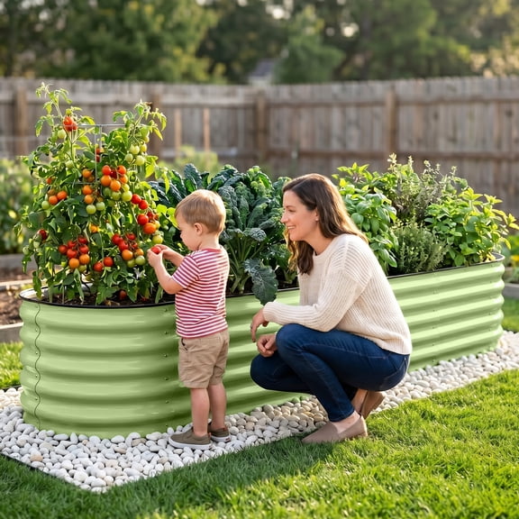 EAGLE PEAK 9 in 1 Modular 17’’ Tall Customizable Elevated Raised Garden Bed Kit with Multiple Configurations, Metal Planter Box Steel Flower Bed for Herbs, Vegetables, and Fruit, Olive Green