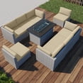 thumbnail image 1 of EAGLE PEAK 9 Piece Outdoor Wicker Patio Furniture Set with Fire Table, PE Rattan Sectional Conversation Sofa Set with Seating for 8 People, Beige, 1 of 8