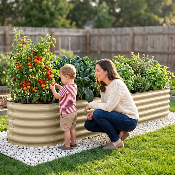 EAGLE PEAK 17'' Tall 9 in 1 Elevated Raised Garden Bed Metal Modular Planter Box Steel Flower Bed for Herb, Vegetable and Fruit, Pearl White
