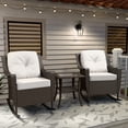 thumbnail image 1 of EAGLE PEAK Azure Bay 3 Pieces Outdoor Wicker Bistro Set, Rocking Chairs with Side Table, Brown Wicker and Beige Cushions, 1 of 10