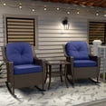 thumbnail image 1 of EAGLE PEAK Azure Bay 3 Pieces Outdoor Wicker Bistro Set, Rocking Chairs with Side Table, Brown Wicker and Blue Cushions, 1 of 10