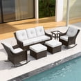 thumbnail image 1 of EAGLE PEAK Azure Bay 6 Pieces Wicker Outdoor Patio Furniture Set, Sofa and Rocking Chairs with Ottomans and Side Table, Brown Wicker and Beige Cushions, 1 of 10