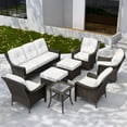 thumbnail image 1 of EAGLE PEAK Azure Bay 8 Pieces Wicker Outdoor Patio Furniture Set, Outdoor Conversation Set with Side Table, Brown Wicker and Beige Cushions, 1 of 10