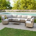 thumbnail image 1 of EAGLE PEAK Coastal Vista 8PCS Patio Furniture Outdoor Sectional Sofa Wicker Conversation Set with Rocking Chairs and Coffe Table, Blue, 1 of 8