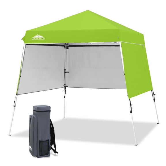 EAGLE PEAK Day Tripper 8x8 Aluminum Super-Lightweight Slant Leg Pop Up Canopy with 3 Removable Walls, Instant Outdoor Backpack Canopy Tent, Outside Beach Folding Sun Shelter, 8x8 Base 6x6 Top, Green