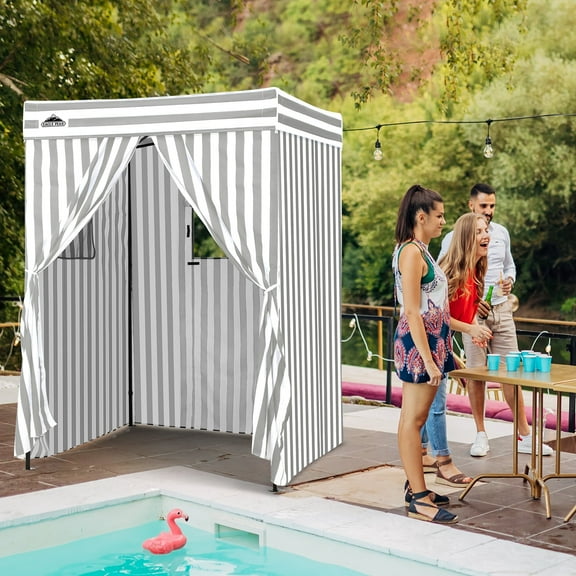EAGLE PEAK Flat Compact 5x5 Pop-up Canopy Privacy Dressing Room,Portable Privacy Cabana for Pool, Photo Booth, or Camping, Gray/White