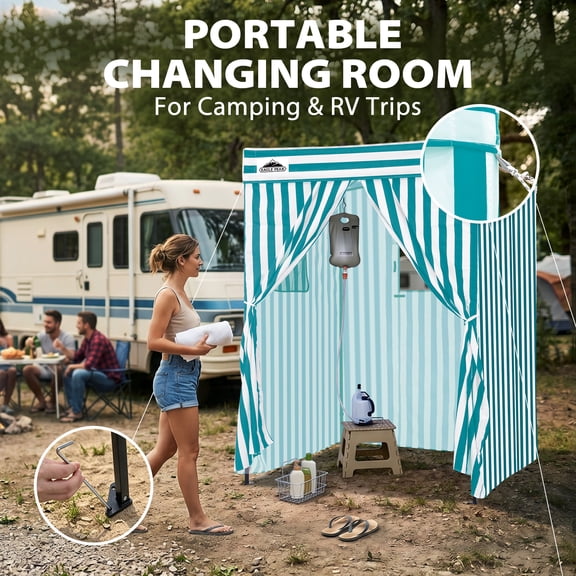 EAGLE PEAK Flat Compact 5x5 Pop-up Canopy Privacy Dressing Room,Portable Privacy Cabana for Pool, Photo Booth, or Camping, White/Light Blue