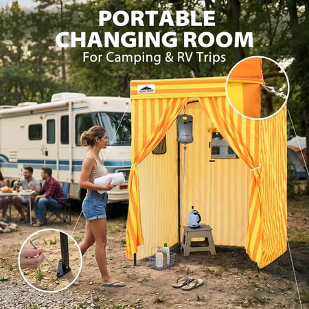 EAGLE PEAK Flat Compact 5x5 Pop-up Canopy Privacy Dressing Room,Portable Privacy Cabana for Pool, Photo Booth, or Camping, Yellow/Orange