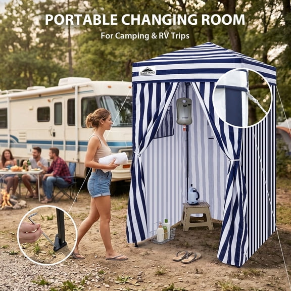 EAGLE PEAK Flex Ultra Compact 4x4 Pop-up Changing Room Canopy, Portable Privacy Cabana for Pool, Fashion Photoshoots, or Camping (White/Blue）