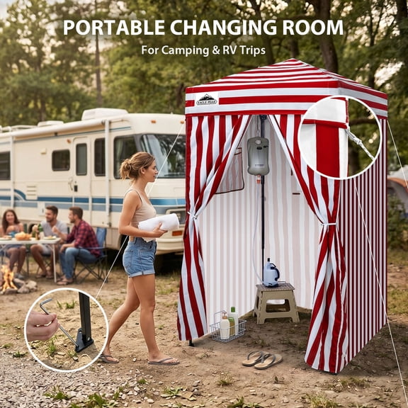 EAGLE PEAK Flex Ultra Compact 4x4 Pop-up Changing Room Canopy, Portable Privacy Cabana for Pool, Fashion Photoshoots, or Camping (White/Red)