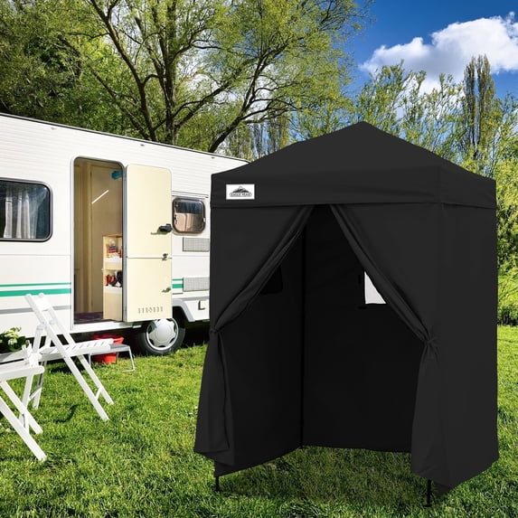 EAGLE PEAK Flex Ultra Compact 5x5 Pop-up Changing Room Canopy, Portable Privacy Cabana for Pool, Fashion Photoshoots, or Camping (Black)
