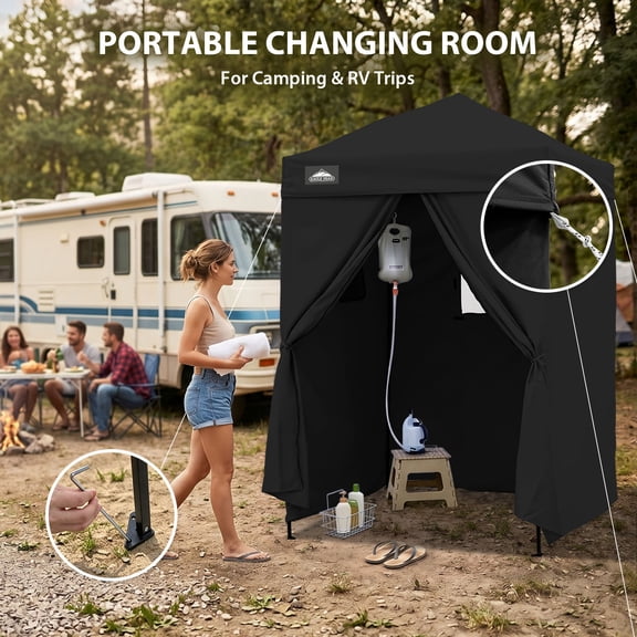 EAGLE PEAK Flex Ultra Compact 5x5 Pop-up Changing Room Canopy, Portable Privacy Cabana for Pool, Fashion Photoshoots, or Camping (Black)