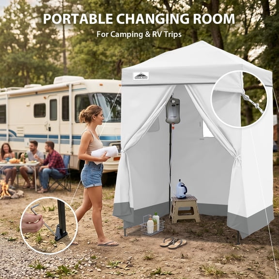EAGLE PEAK Flex Ultra Compact 5x5 Pop-up Changing Room Canopy, Portable Privacy Cabana for Pool, Fashion Photoshoots, or Camping (White)