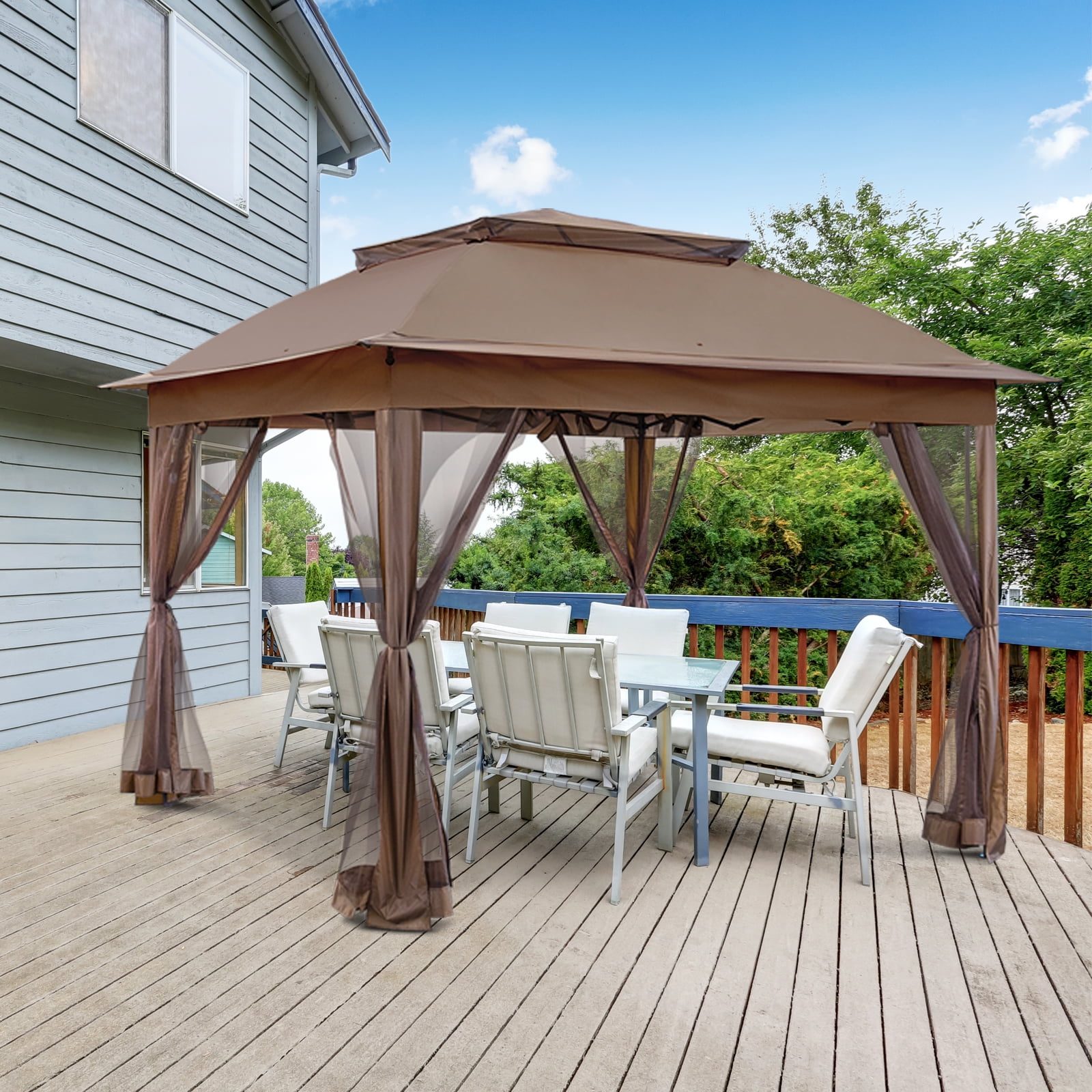 EAGLE PEAK Gazebo 11'x 11' Straight Leg Pop-Up Canopy(Brown)