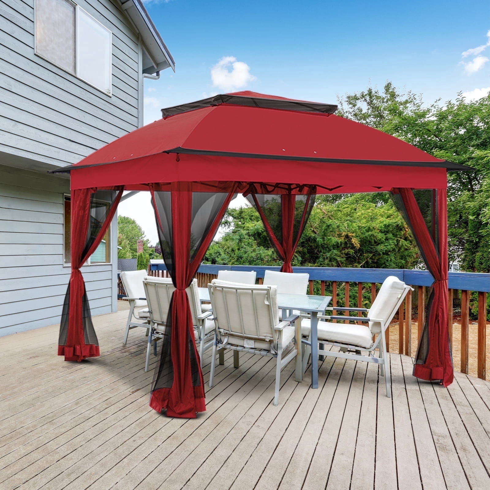 EAGLE PEAK Gazebo 11 x 11 ft Straight Leg Pop-Up Canopy(Red)