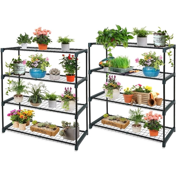 EAGLE PEAK Greenhouse Shelving Staging Double 4 Tier, Outdoor/Indoor Plant Shelves, 35"x12"x42", Green