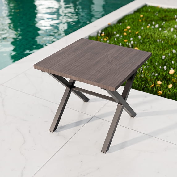 EAGLE PEAK Harbor Haven Outdoor Metal Side Table for Small Spaces Outdoor Patio Table