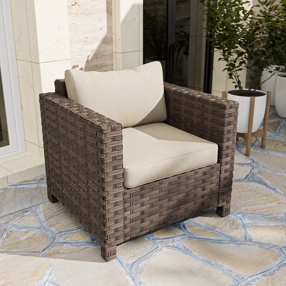 EAGLE PEAK Harbor Haven Outdoor Wide-Woven Wicker Patio Chair, All Weather PE LoungeChair with Cushion, Deep Seat and High Back