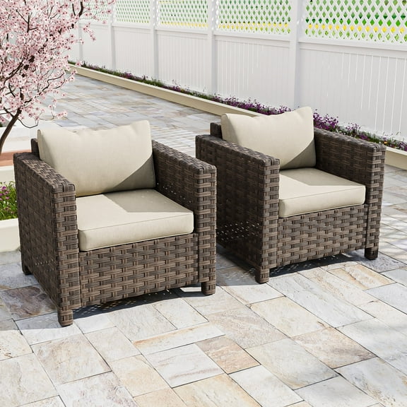 EAGLE PEAK Harbor Haven Outdoor Wide-Woven Wicker Patio Chairs Set of 2, All Weather PE LoungeChair with Cushion, Deep Seat and High Back